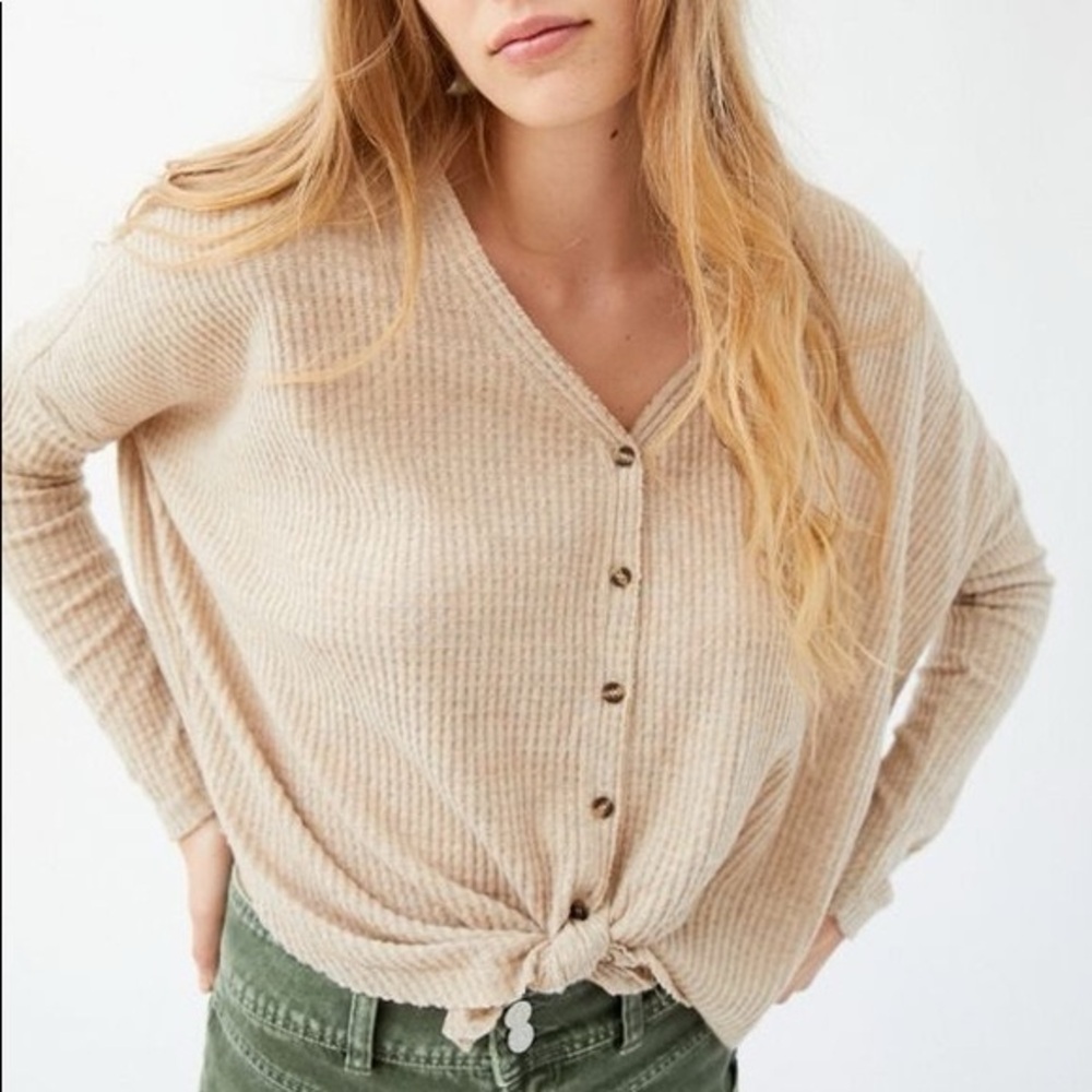 Urban Outfitters Jojo Waffle Knit Button Down Top